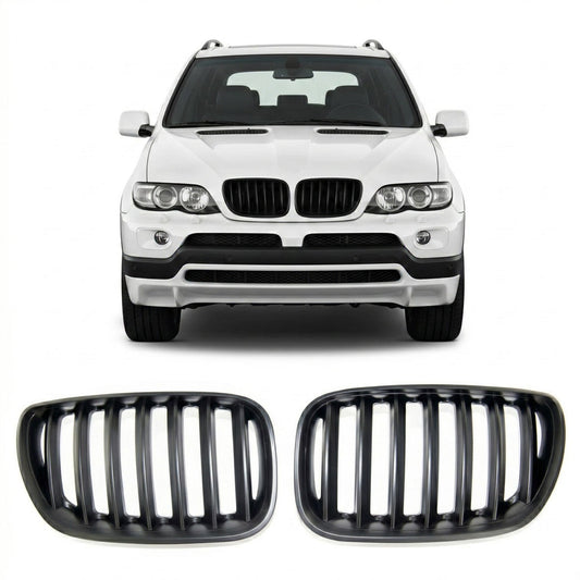 Einliniger Matt Schwarz Frontgrill passend für BMW X5 (E53) 2003-2007