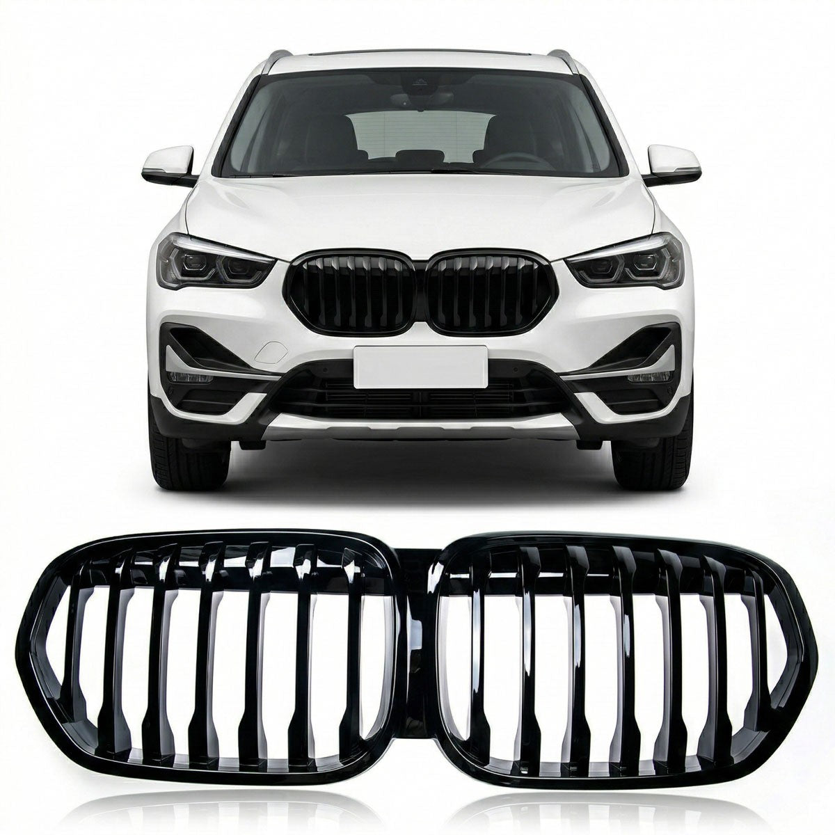 Kühlergrill Hochglanz Schwarz mit einer Linie passend für BMW X1 F48 2019-2022