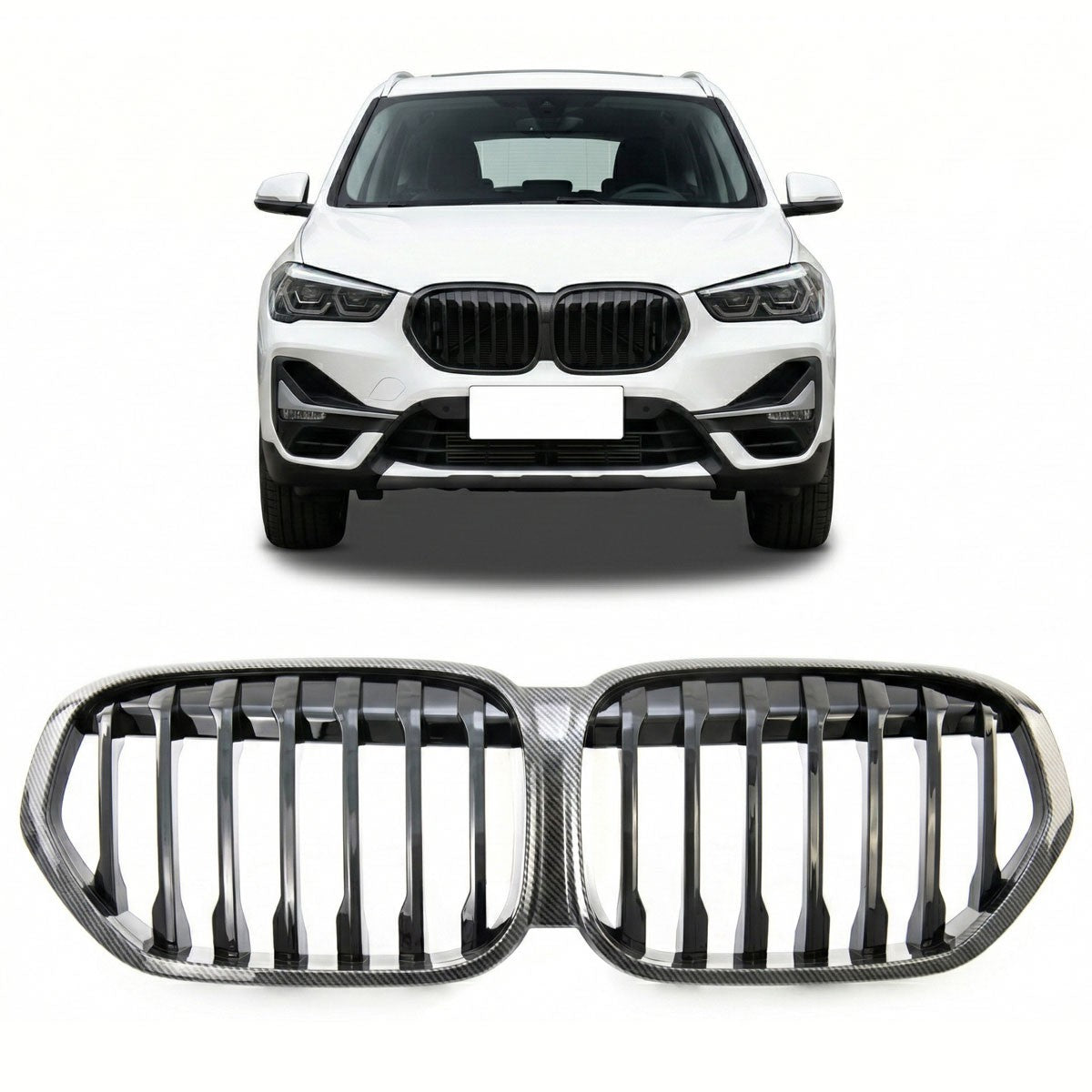 Kühlergrill Carbon-Optik mit einer Linie passend für BMW X1 (F48) 2019-2022