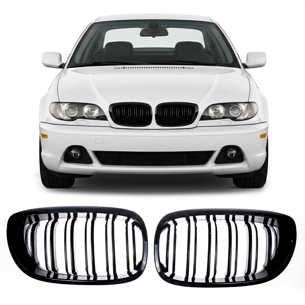 Sportgrill Hochglanz Schwarz Dual Line passend für BMW 3er E46 2003-2007