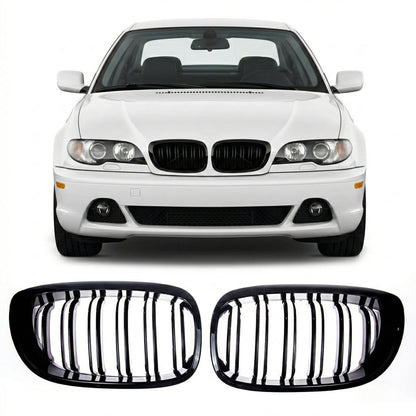 Sportgrill Hochglanz Schwarz Dual Line passend für BMW 3er E46 2003-2007