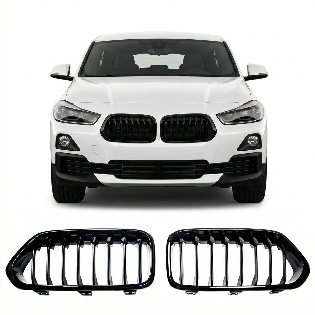 Sportgrill Hochglanz Schwarz Dual Line passend für BMW X2 F39 2017-2023