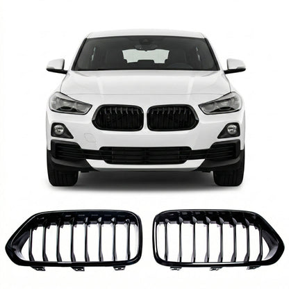 Sportgrill Hochglanz Schwarz Dual Line passend für BMW X2 F39 2017-2023