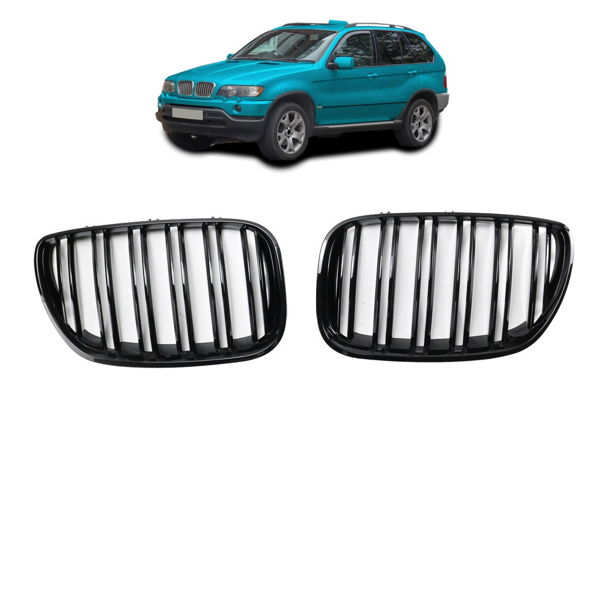 Sportgrill Hochglanz Schwarz Dual Line passend für BMW X5 E53 2003-2006