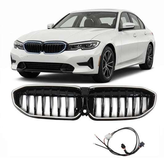 LED Einzelstreben Hochglanz Schwarz Grill passend für BMW 3er G20 2019-2022