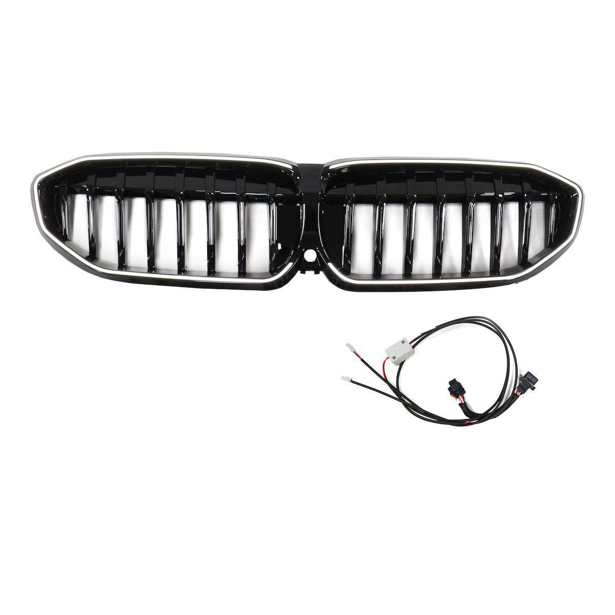 LED Einzelstreben Hochglanz Schwarz Grill passend für BMW 3er G20 2019-2022