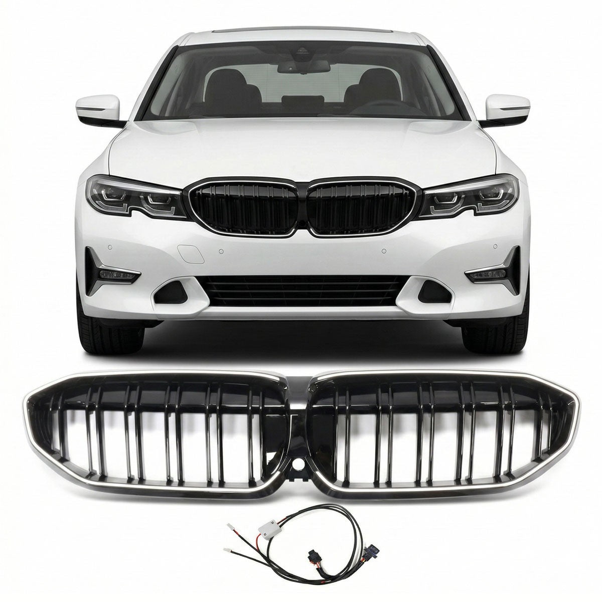 LED Doppelstreben Hochglanz Schwarz Grill passend für BMW 3er G20 2019-2022