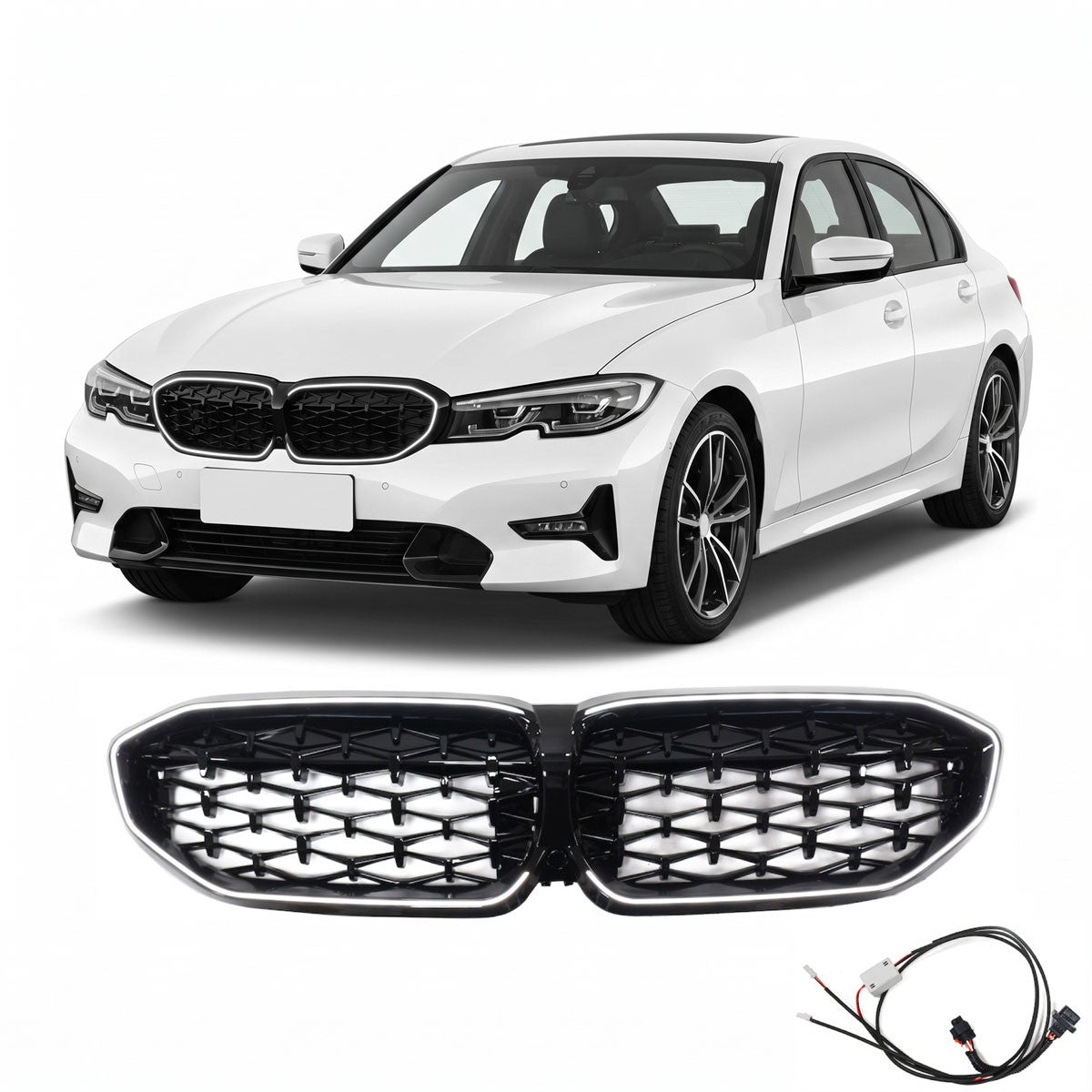 LED Diamant Hochglanz Schwarz Grill passend für BMW 3er G20 2019-2022