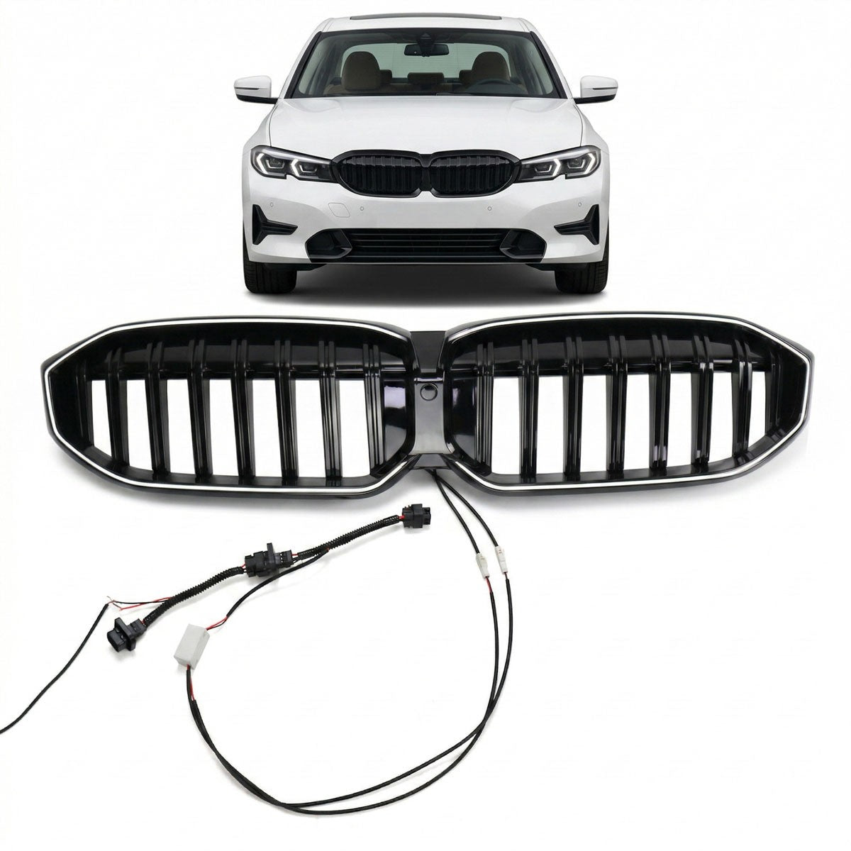 LED Einzelstreben Hochglanz Schwarz Grill passend für BMW 3er G20 LCI 2023+