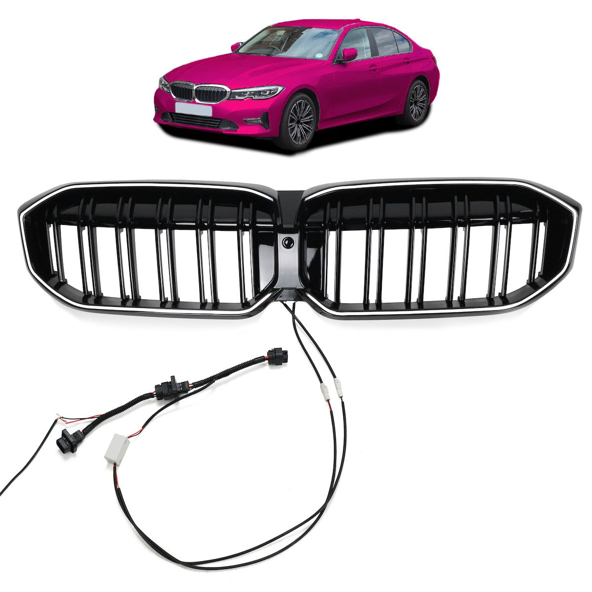 LED Doppelstreben Hochglanz Schwarz Grill passend für BMW 3er G20 LCI 2023+