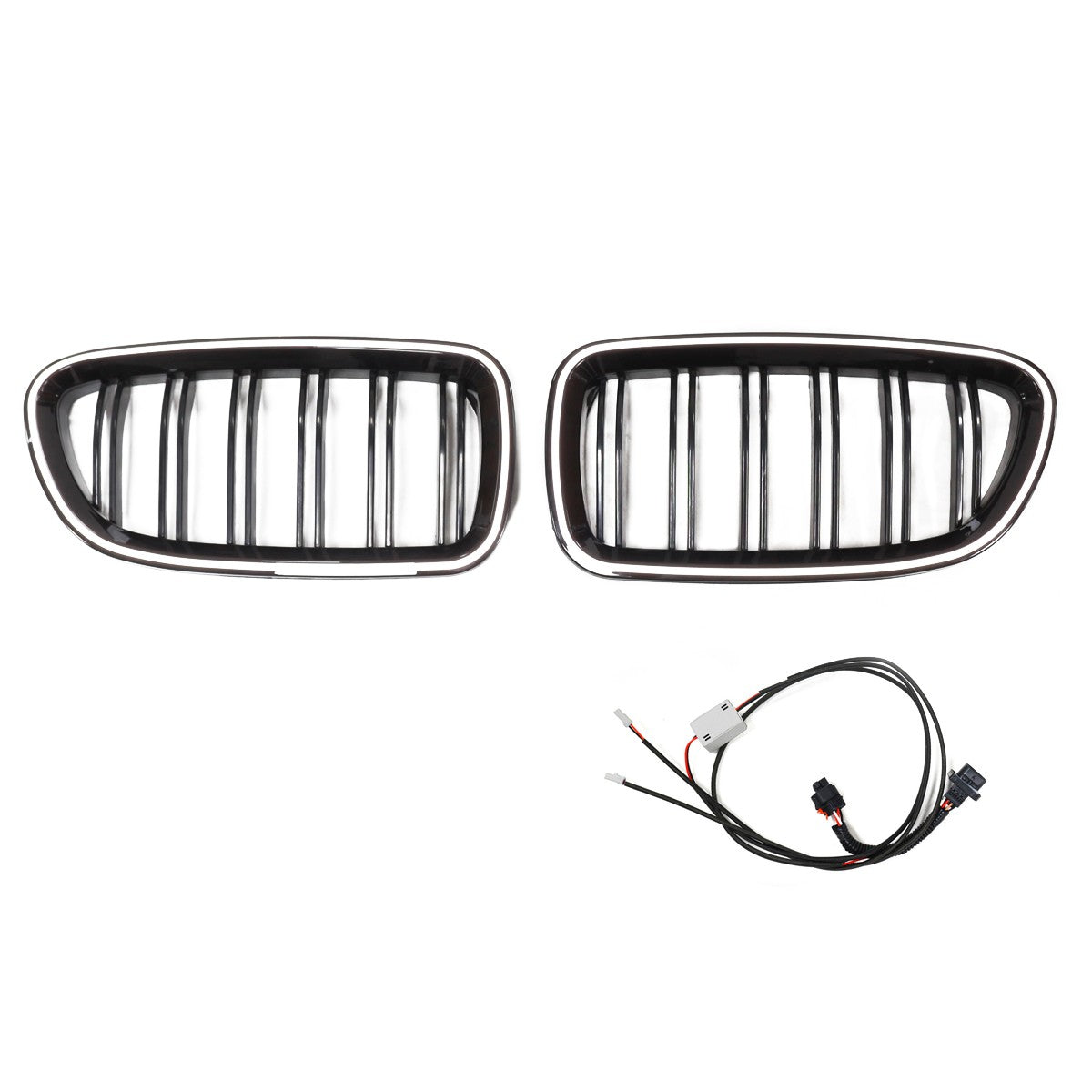LED Doppelstreben Hochglanz Schwarz Grill passend für BMW 5er F10 F11 2010-2017