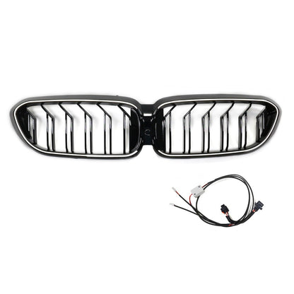 LED Doppelstreben Hochglanz Schwarz Frontgrill passend für BMW 5er G30 2017-2020