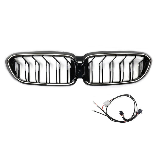LED Doppelstreben Hochglanz Schwarz Frontgrill passend für BMW 5er G30 2017-2020