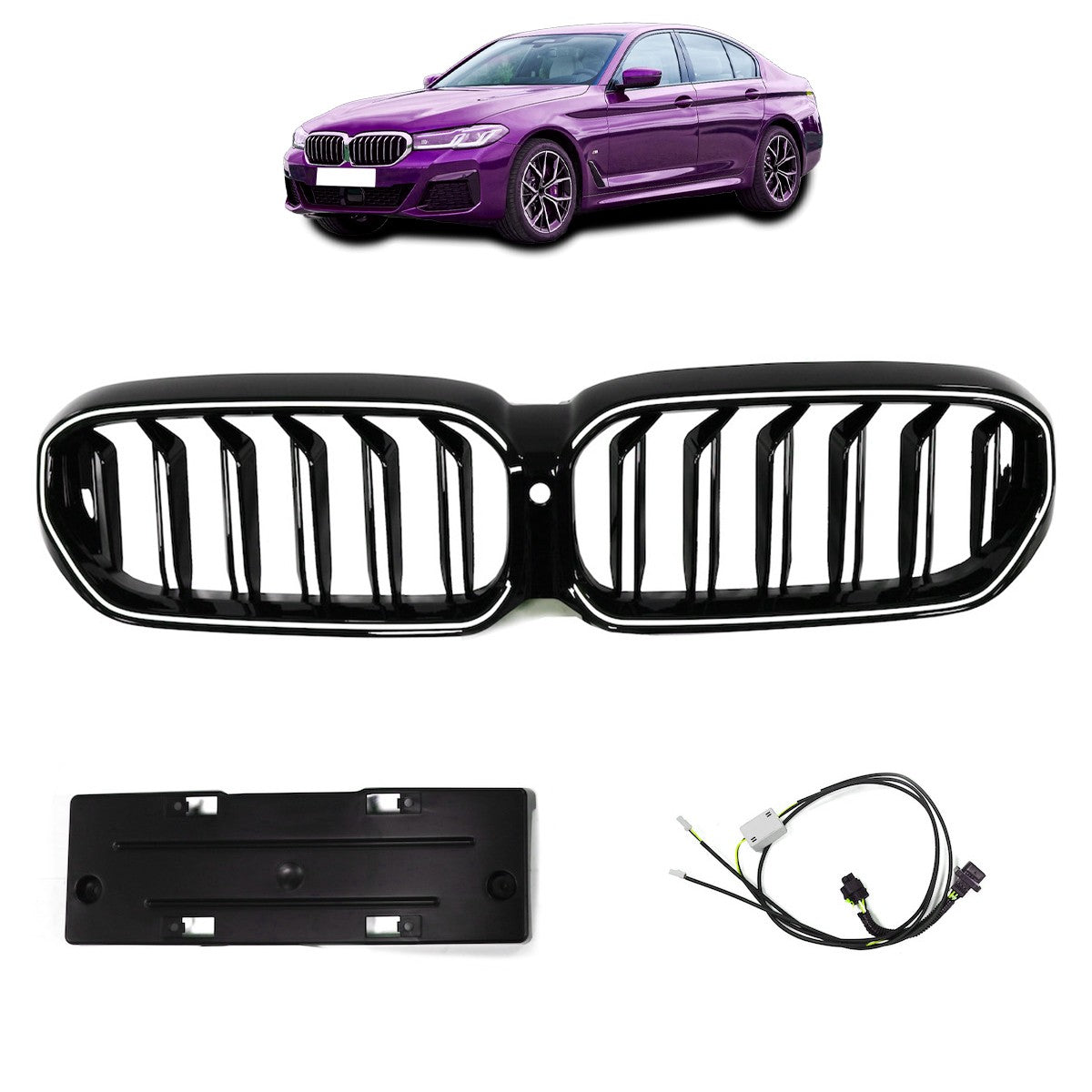 LED Doppelstreben Hochglanz Schwarz Grill passend für BMW 5er G30 G31 2020-2023