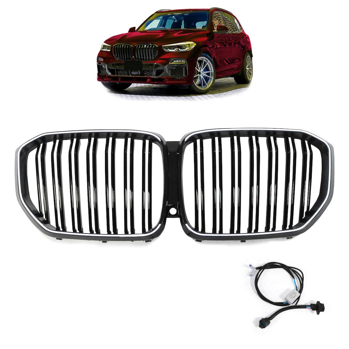 LED Doppelstreben Hochglanz Schwarz Frontgrill passend für BMW X5 G05 2019+