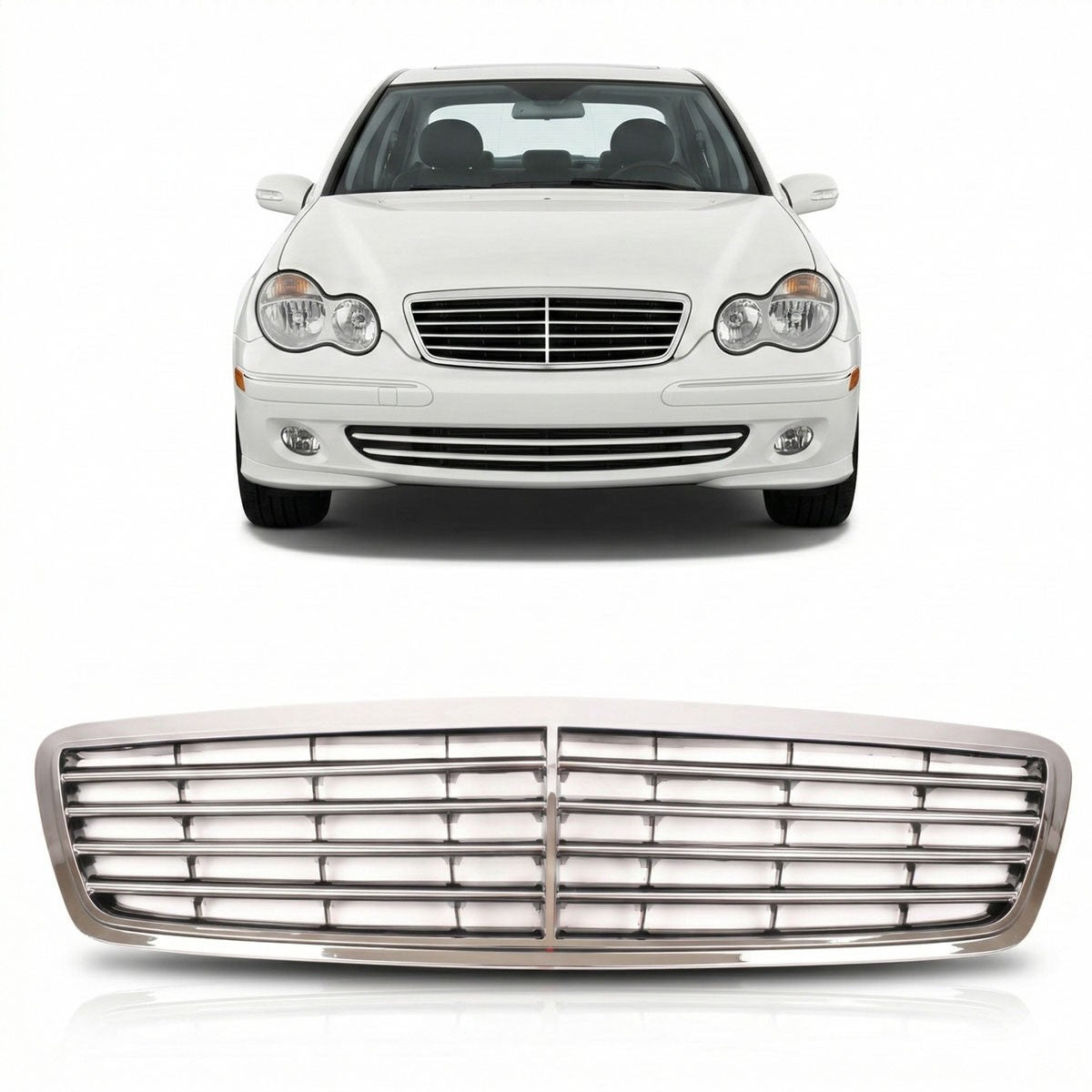 Frontgrill 4 Lamellen Chrom passend für Mercedes C-Klasse W203 2000-2007
