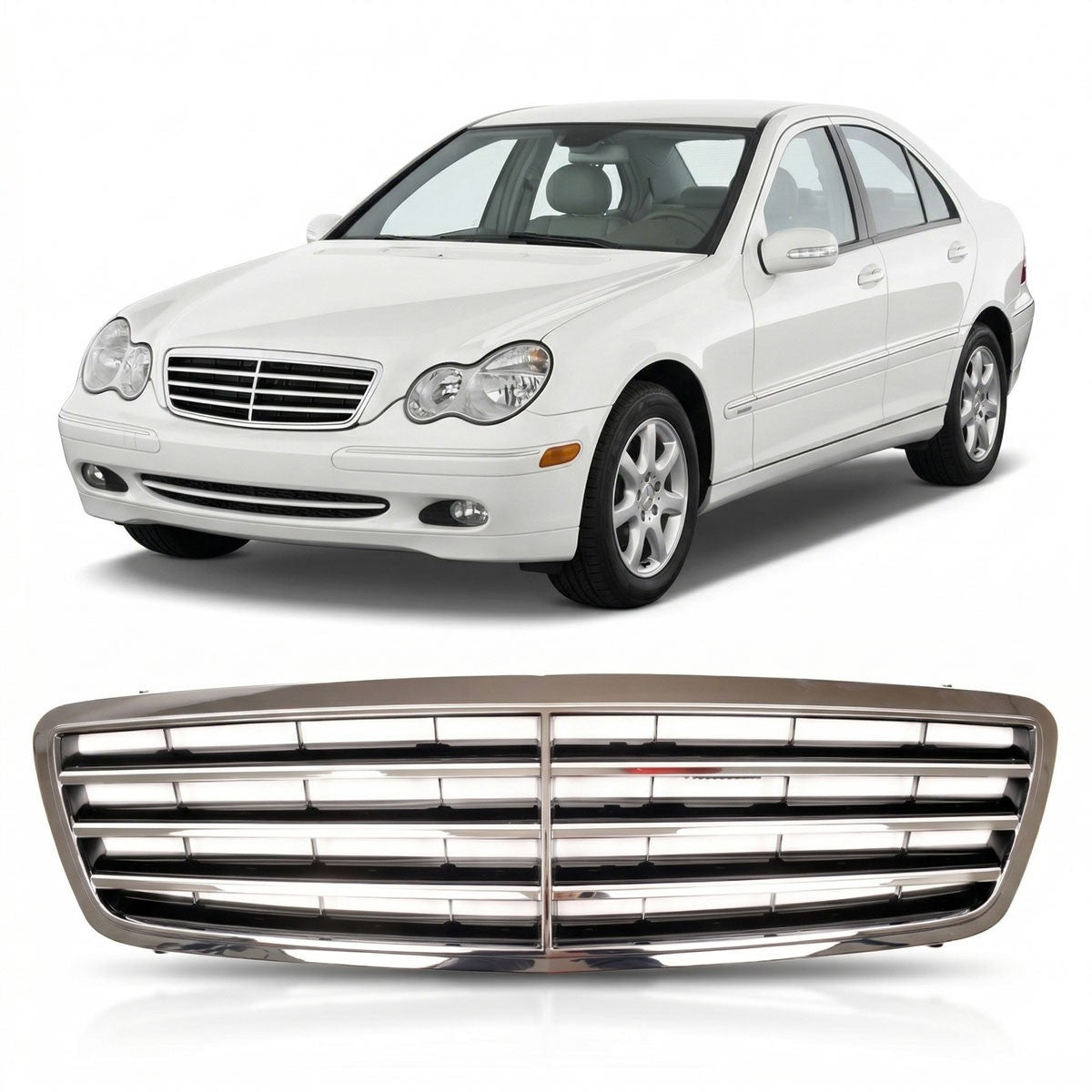 Frontgrill 3 Lamellen Chrom passend für Mercedes C-Klasse W203 2000-2007