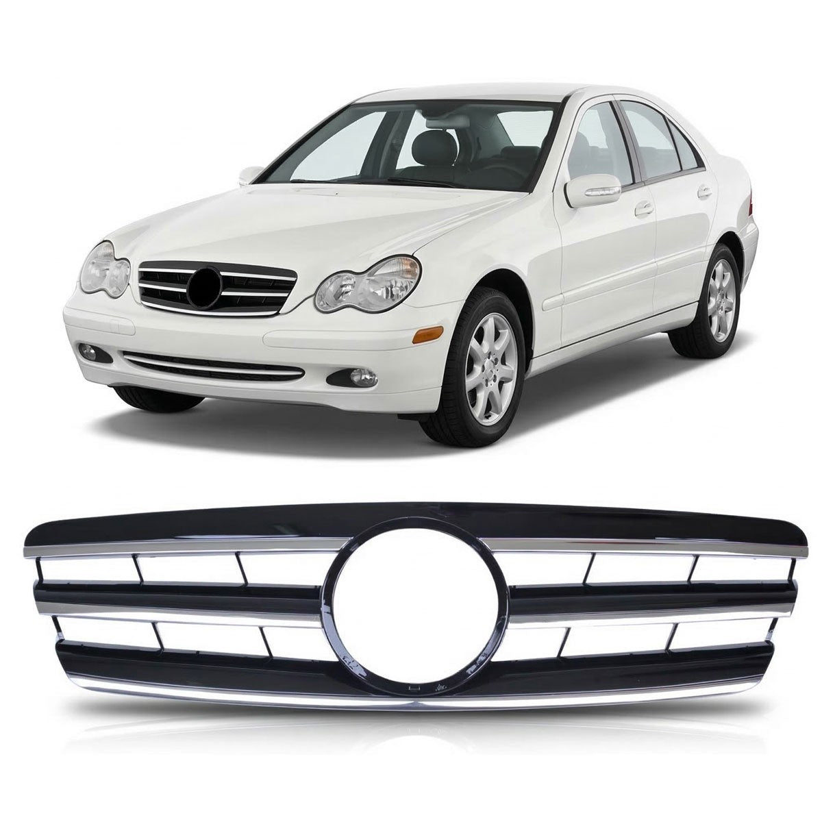 Frontgrill Chrom & Schwarz 3S passend für Mercedes C-Klasse W203 2000-2007