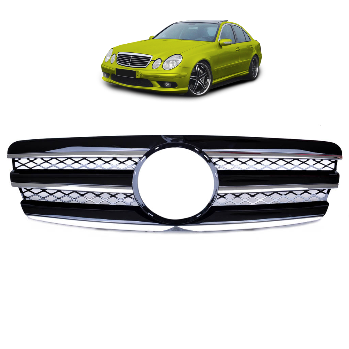 Sportgrill Hochglanz Schwarz & Chrom passend für Mercedes E-Klasse W211 2002-2006