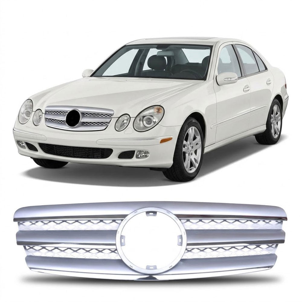 Silberner Sportgrill passend für Mercedes E-Klasse W211 Limousine Kombi 2002-2006