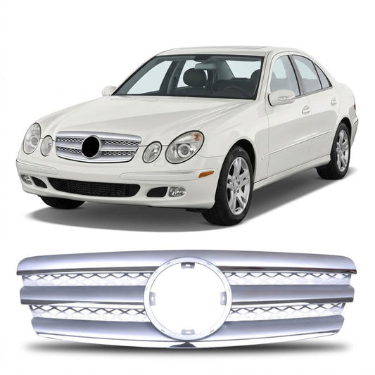 Silberner Sportgrill passend für Mercedes E-Klasse W211 Limousine Kombi 2002-2006