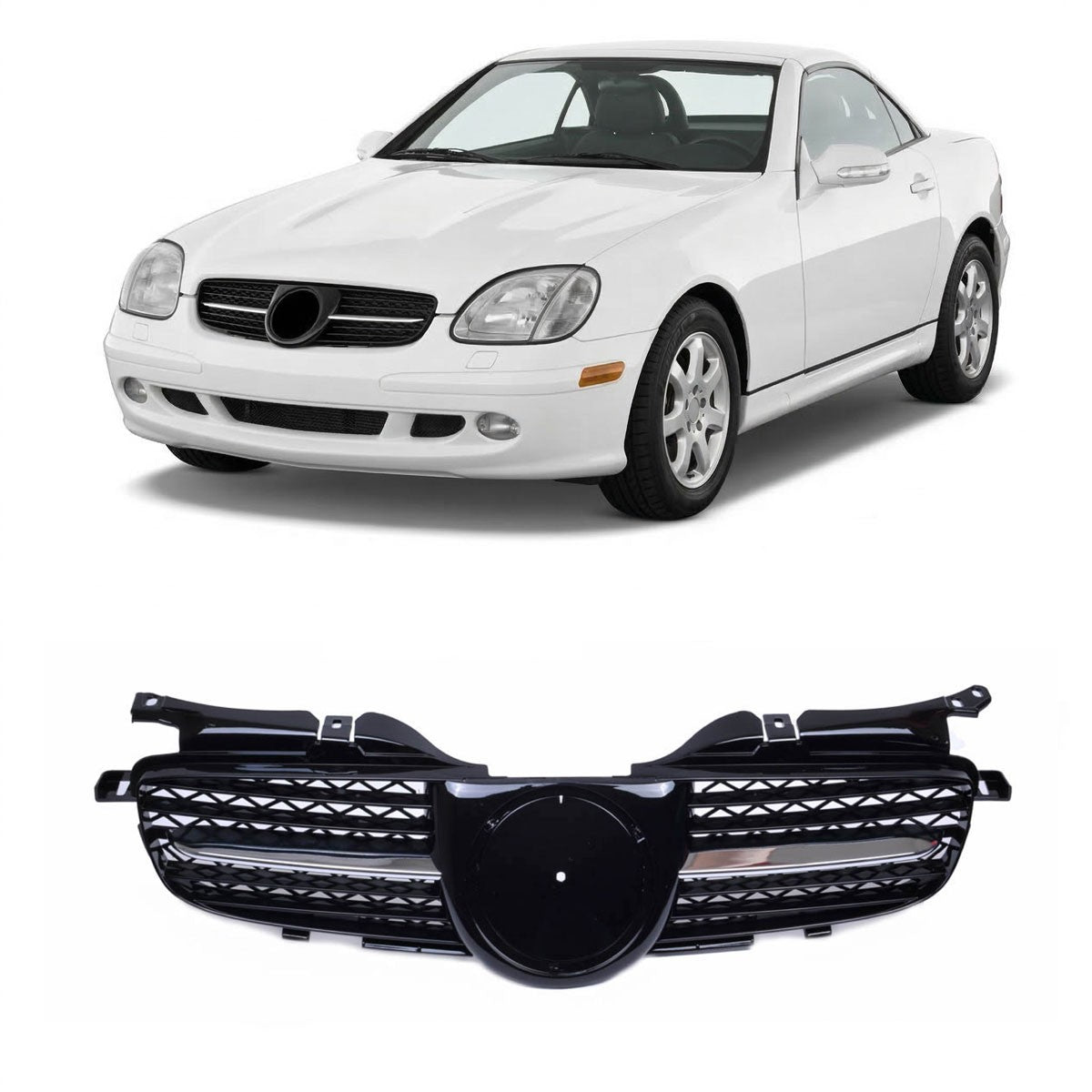 Kühlergrill Hochglanz Schwarz & Chrom passend für Mercedes SLK R170 1996-2004