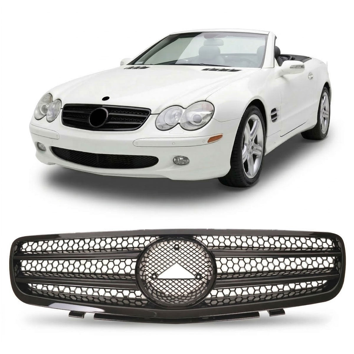 Kühlergrill Hochglanz Schwarz passend für Mercedes SL R230 2001-2006