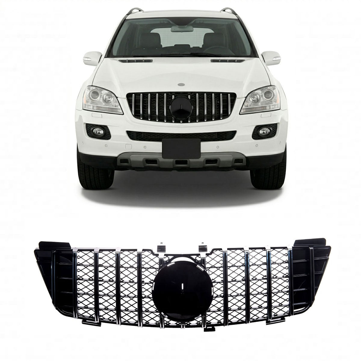 Chrom & Schwarz Sportgrill passend für Mercedes M-Klasse W164 2005-2008