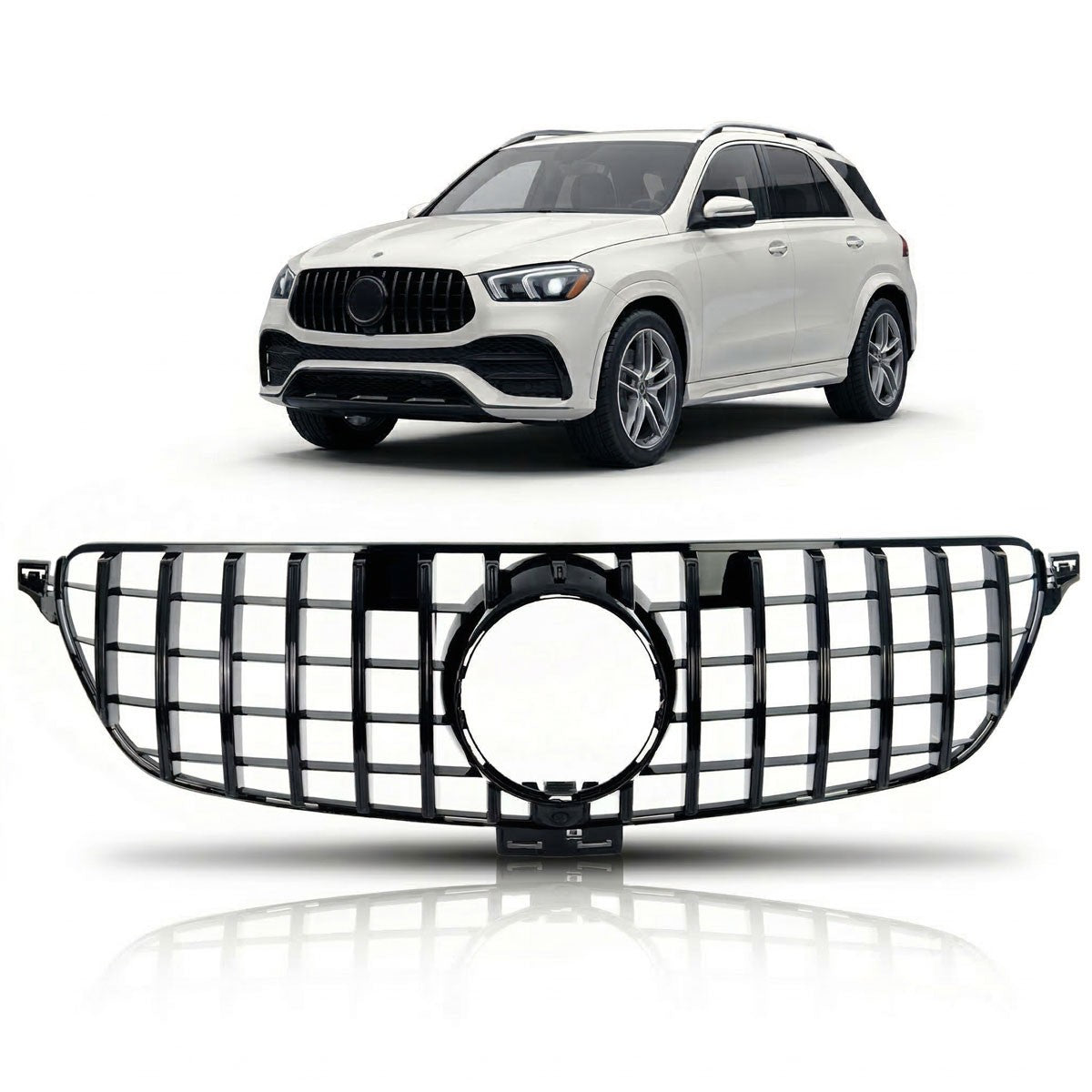 Frontgrill Hochglanz Schwarz Panamericana GT passend für Mercedes GLE W166 2015-2019