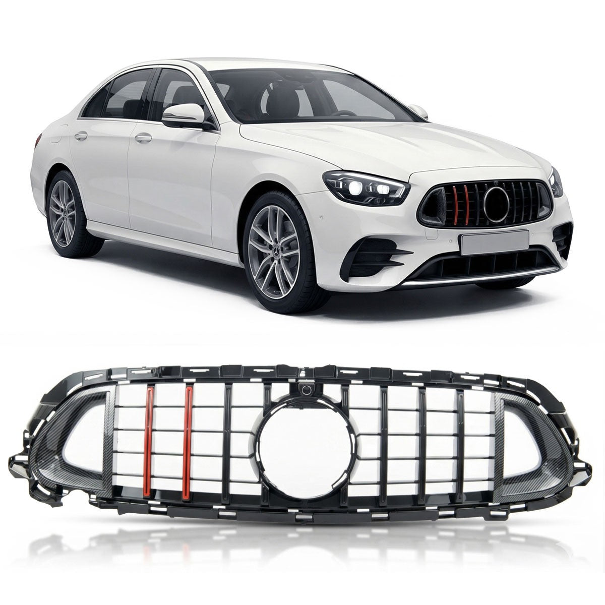 Kühlergrill Carbon-Optik mit rotem Streifen passend für Mercedes E-Klasse W213 2021-2023