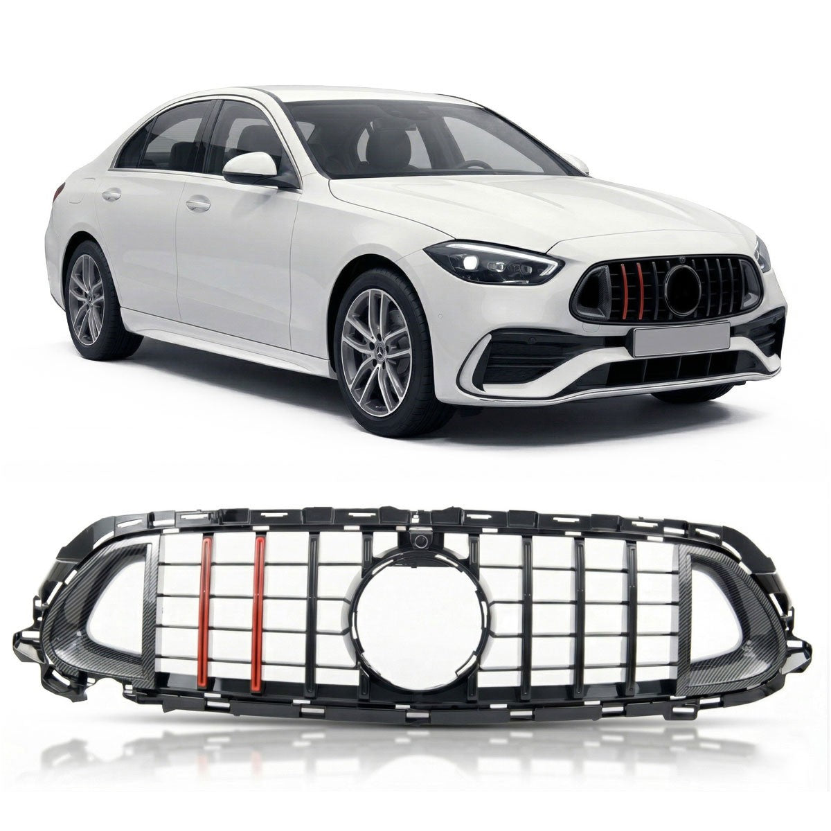 Kühlergrill GT Rot/Carbon-Optik passend für Mercedes C-Klasse W206 2021-heute