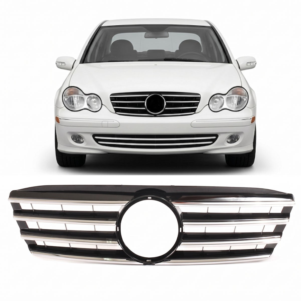 Sportgrill Hochglanz Schwarz & Chrom passend für Mercedes C-Klasse W203 2000-2007