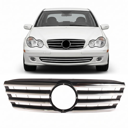 Sportgrill Hochglanz Schwarz & Chrom passend für Mercedes C-Klasse W203 2000-2007