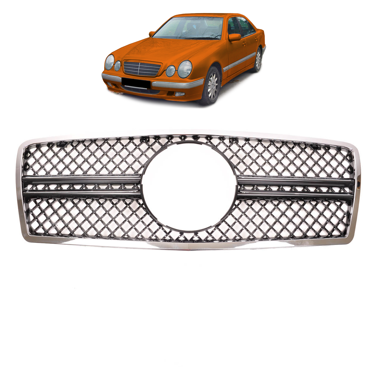 Sportgrill Chrom & Schwarz passend für Mercedes E-Klasse W210 1995-1999
