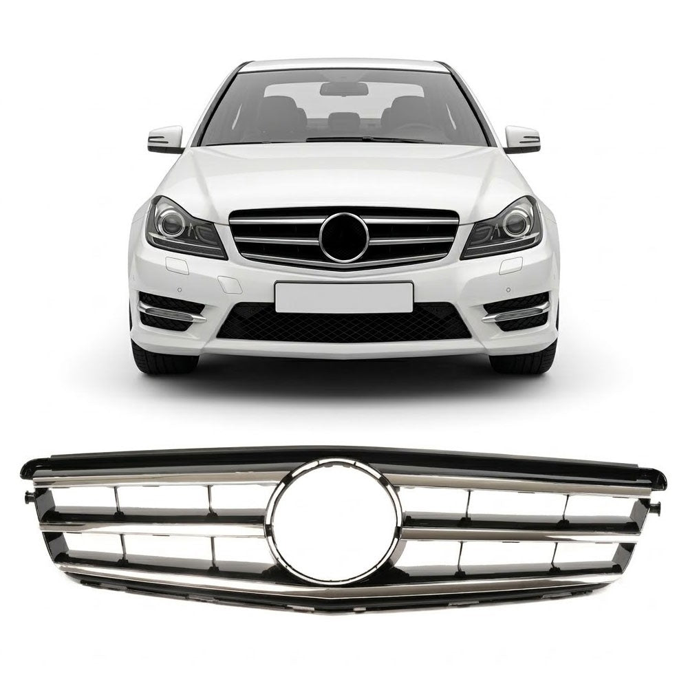 Frontgrill Chrom & Silber passend für Mercedes C-Klasse W204 2007-2015