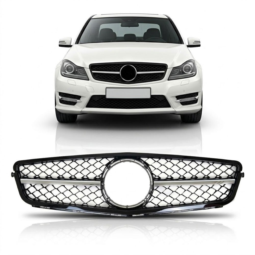 Grill Hochglanz Schwarz Chrom passend für Mercedes C-Klasse W204 2007-2015