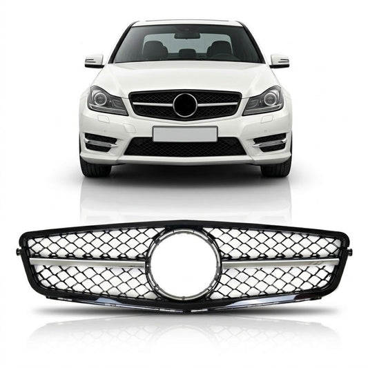 Grill Hochglanz Schwarz Chrom passend für Mercedes C-Klasse W204 2007-2015