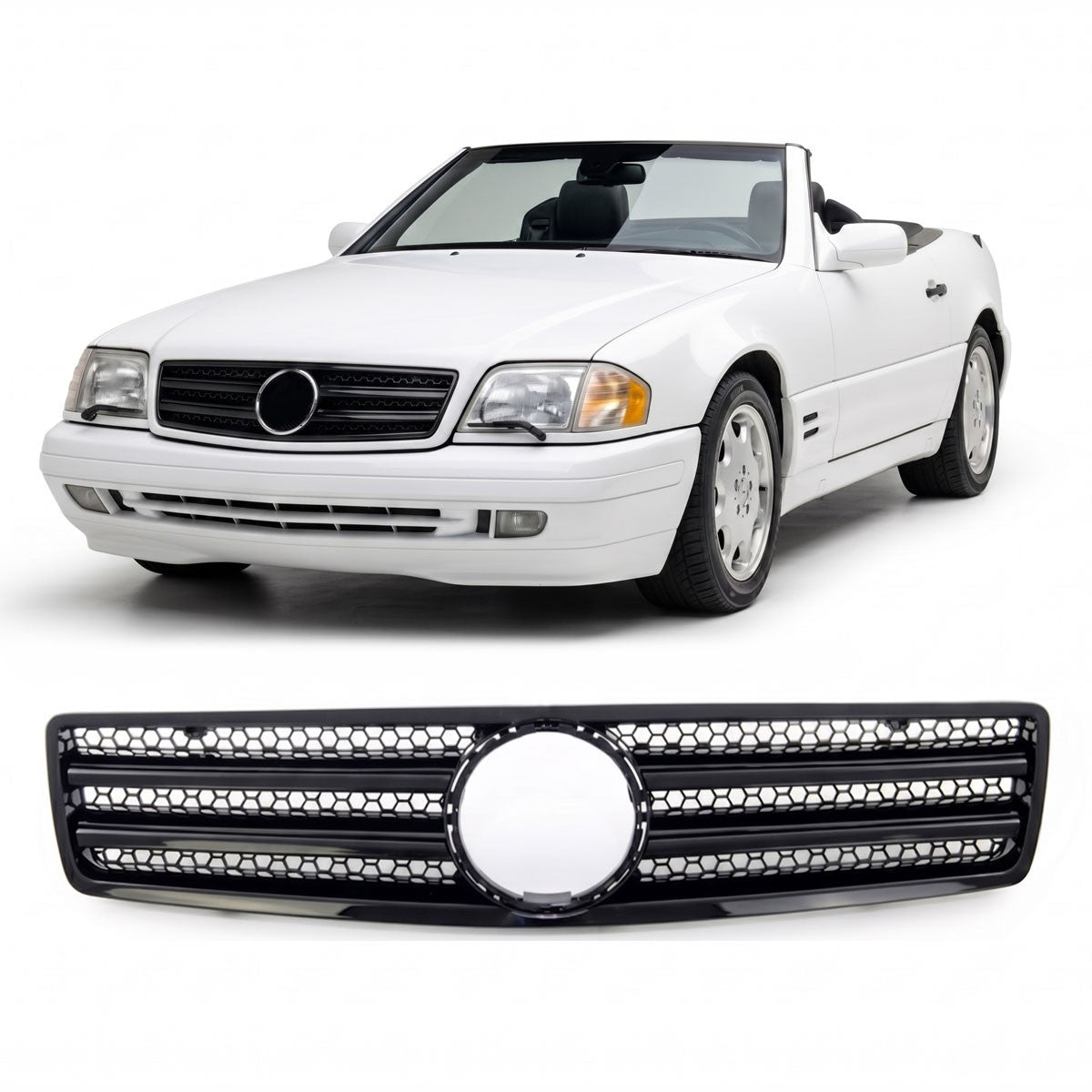 Frontgrill Hochglanz Schwarz passend für Mercedes SL R129 1989-2001
