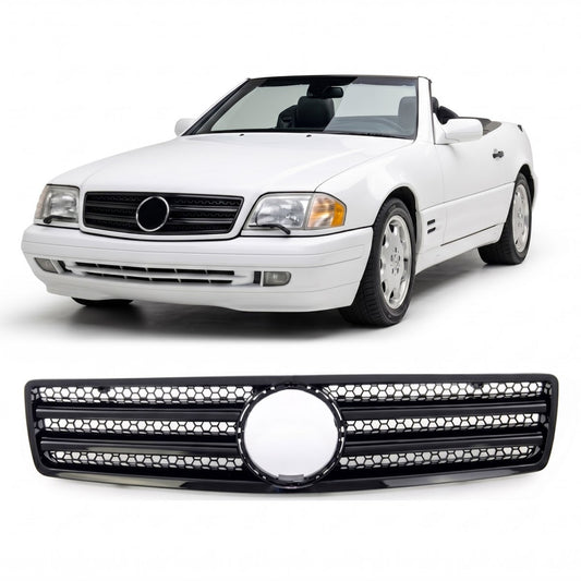 Frontgrill Hochglanz Schwarz passend für Mercedes SL R129 1989-2001
