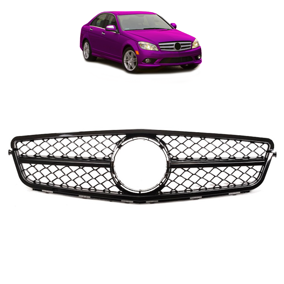 Kühlergrill Hochglanz Schwarz passend für Mercedes C-Klasse W204 2007-2015