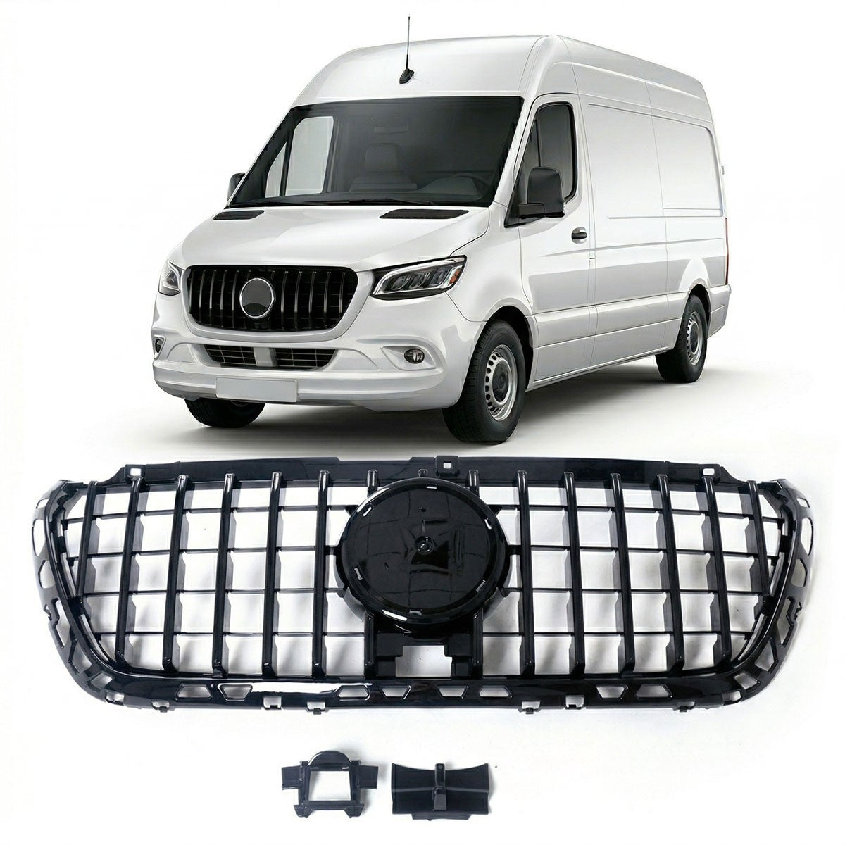 Frontgrill Hochglanz Schwarz passend für Mercedes Sprinter W907 2018+