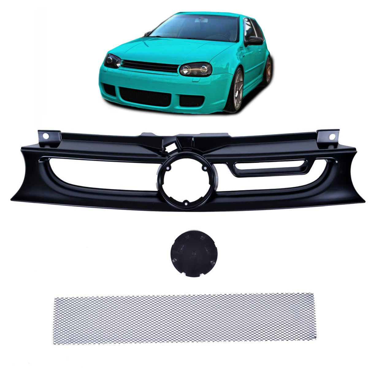 Frontgrill Schwarz mit Aluminiumgitter passend für VW Golf 4 1998-2003