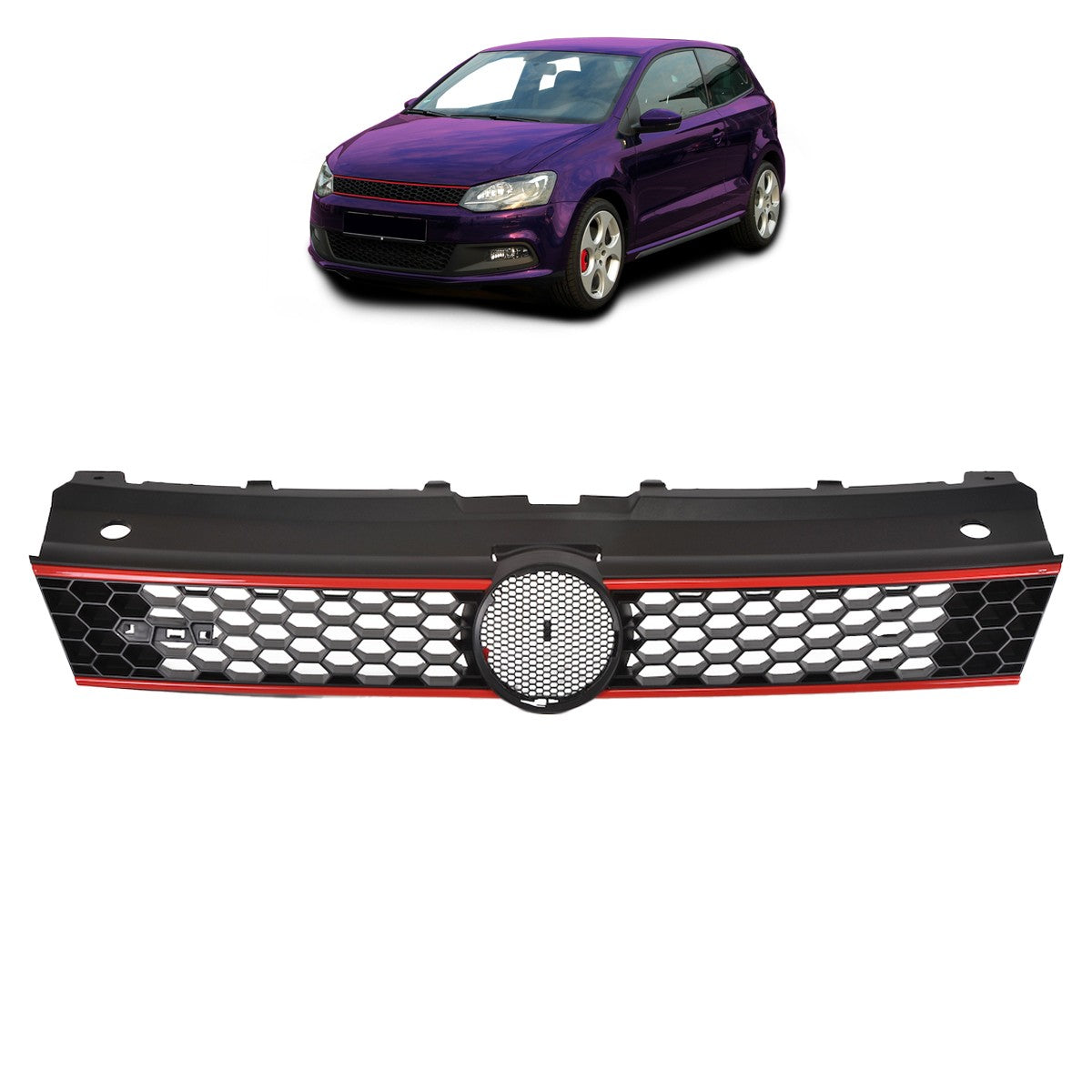 Sportgrill Schwarz mit rotem Streifen passend für VW Polo V 6R 2009-2014