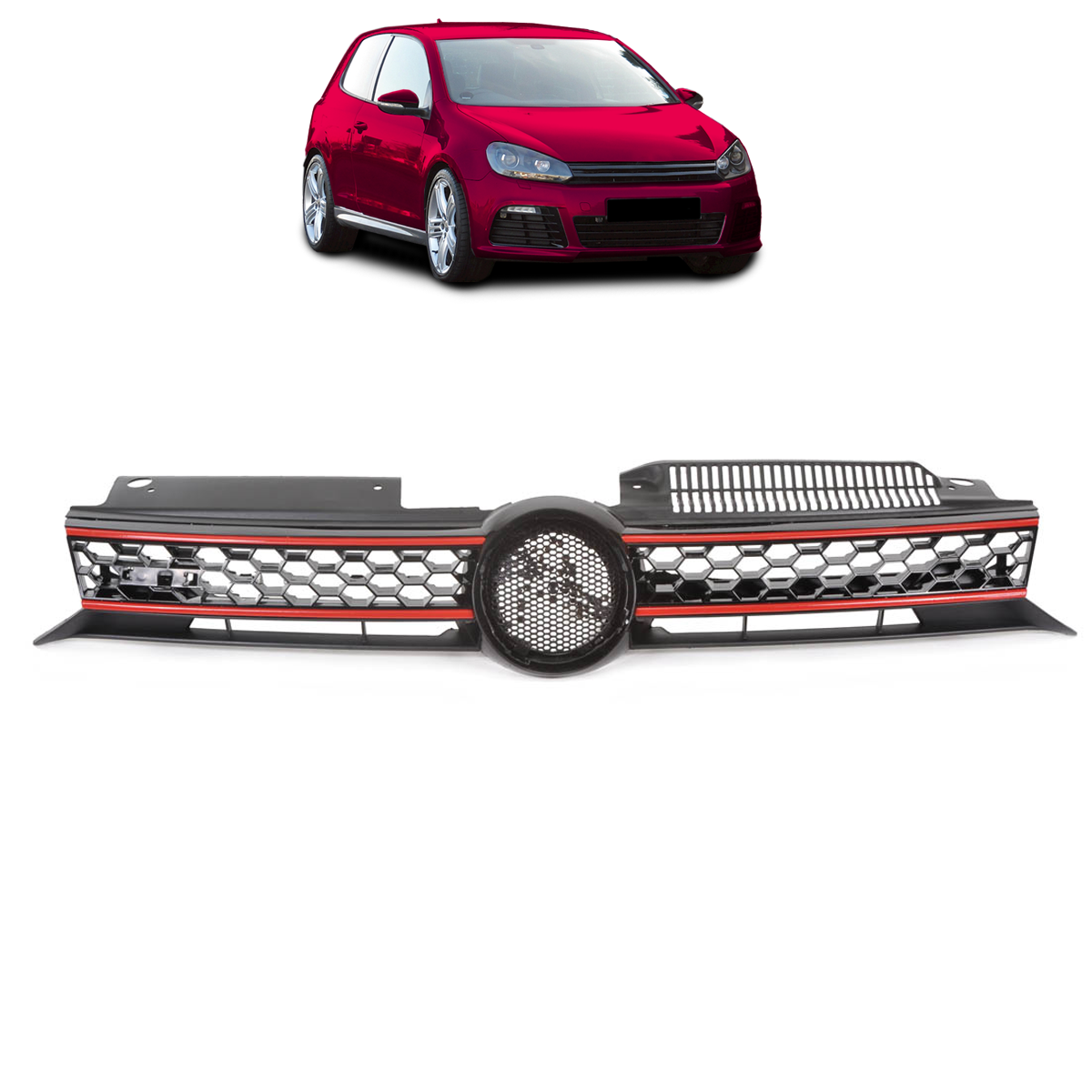 Kühlergrill Schwarz mit rotem Streifen passend für VW Golf 6 GTI 2008-2012