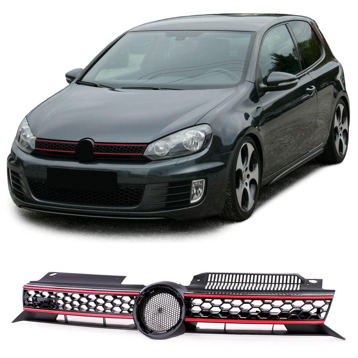 Kühlergrill Schwarz mit rotem Streifen passend für VW Golf 6 GTI 2008-2012