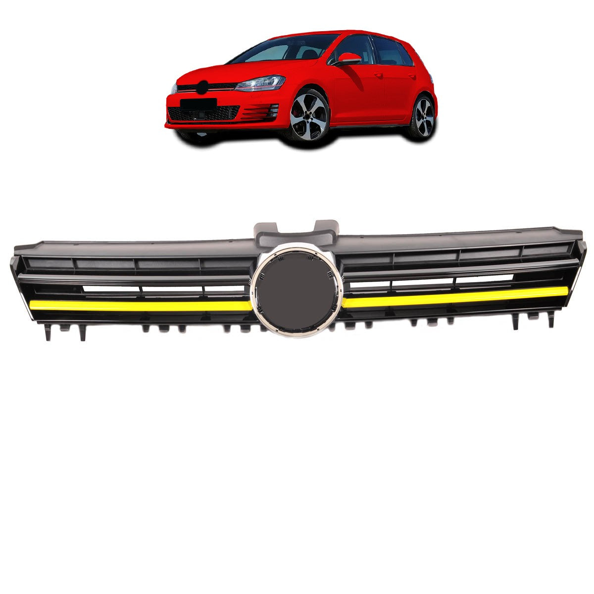 Sportgrill Hochglanz Schwarz mit Gelbem Streifen passend für VW Golf 7 2012-2017