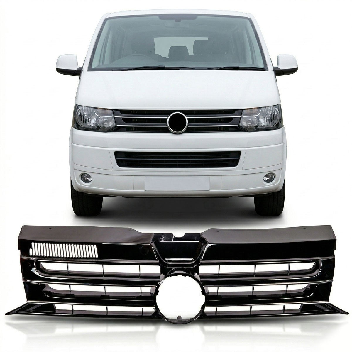 Grill Hochglanz Schwarz mit Chromstreifen passend für VW Transporter T5.1