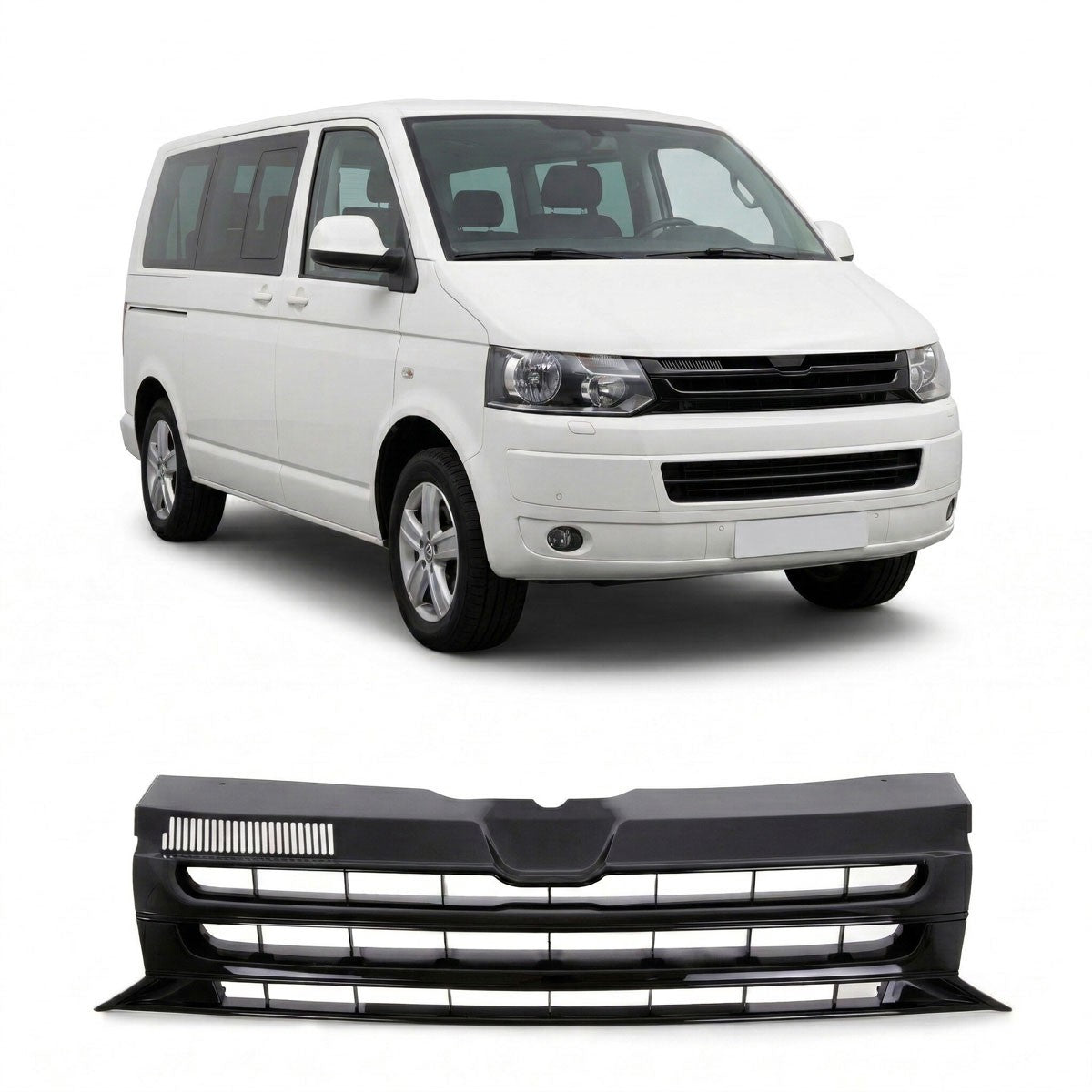 Grill badgefrei Hochglanz Schwarz passend für VW Transporter Multivan T5 2009-2015