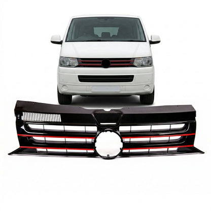 Badgefreier Frontgrill mit rotem Streifen passend für VW Transporter Multivan T5 09-15