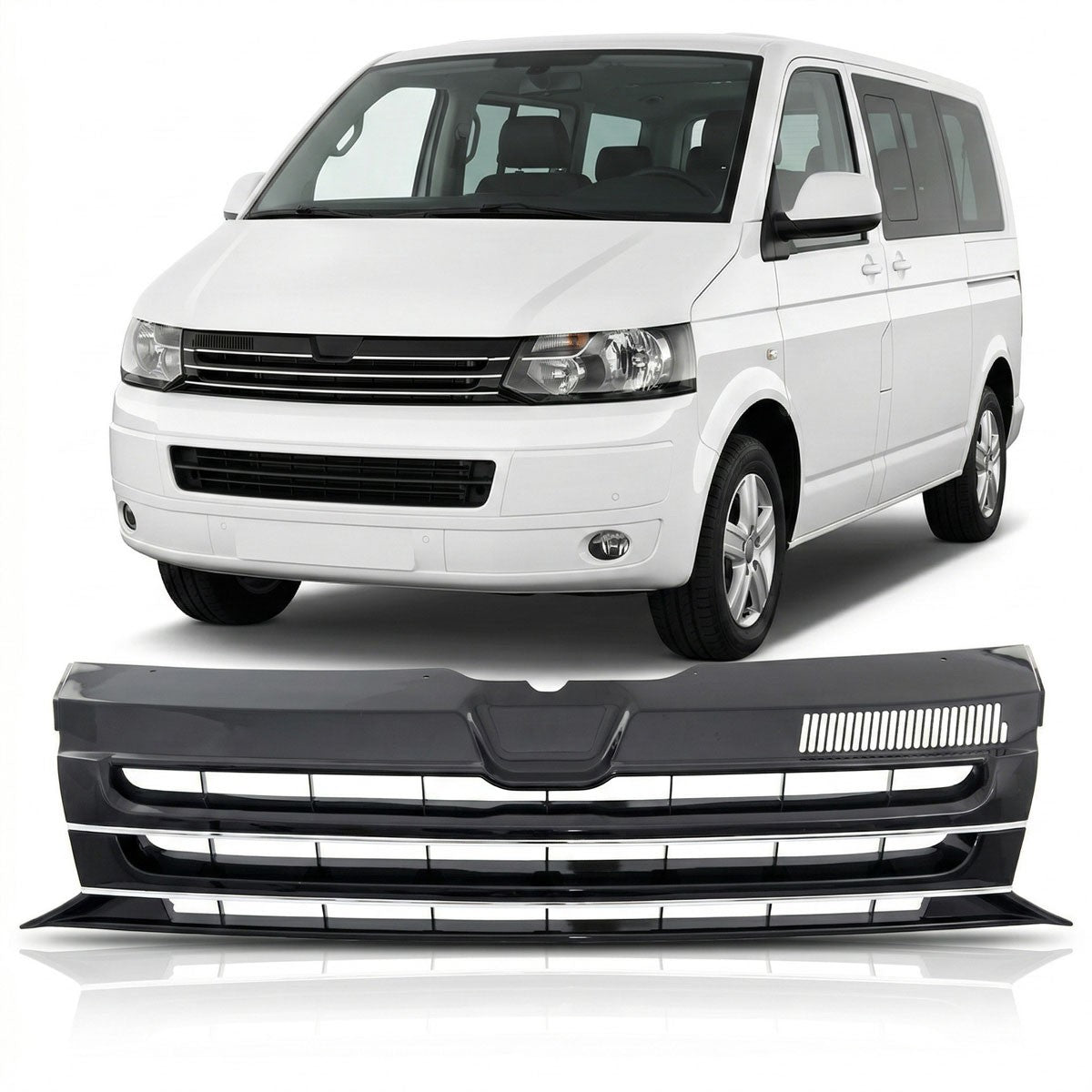 Grill badgefrei mit Chromstreifen passend für VW Transporter Multivan T5 2009-2015